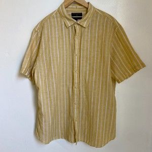 Banana Republic Yellow & White Striped Slim Fit Short Sleeve Button Down - XL